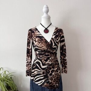 Vintage y2k cache Animal Print wrap top womens sz m mobwife 90smom
